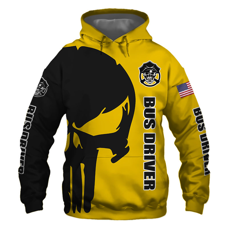 Bus Driver Punisher Skull US Flag Black Yellow 3D Printed Hoodie/Zipper Hoodie