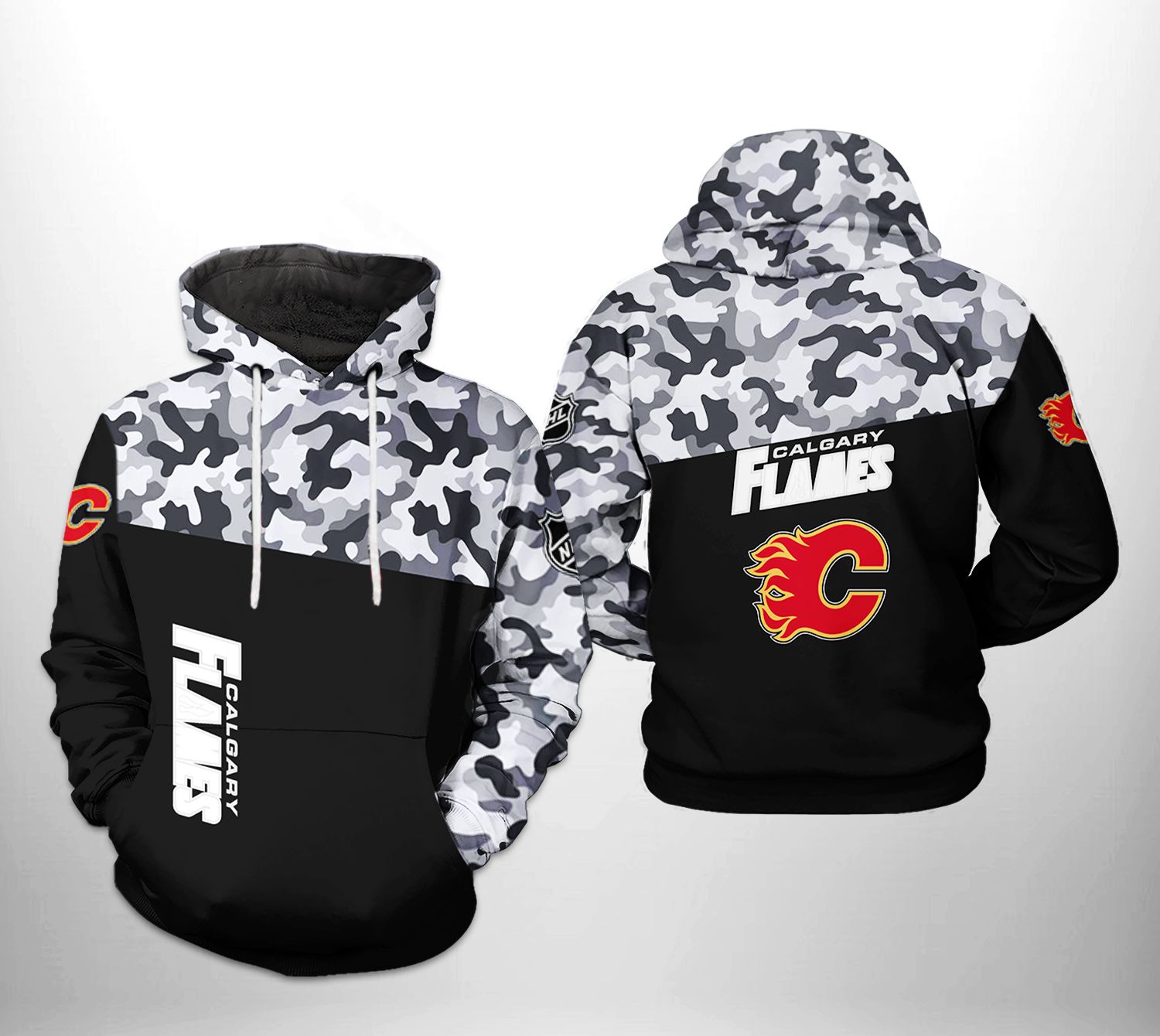 Calgary Flames NHL Camo Veteran 3D Printed Hoodie/Zipper Hoodie