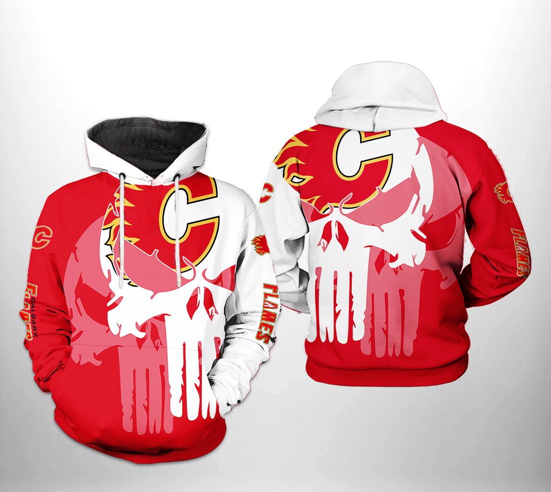 Calgary Flames NHL Team Skull 3D Printed Hoodie Zipper Hoodie