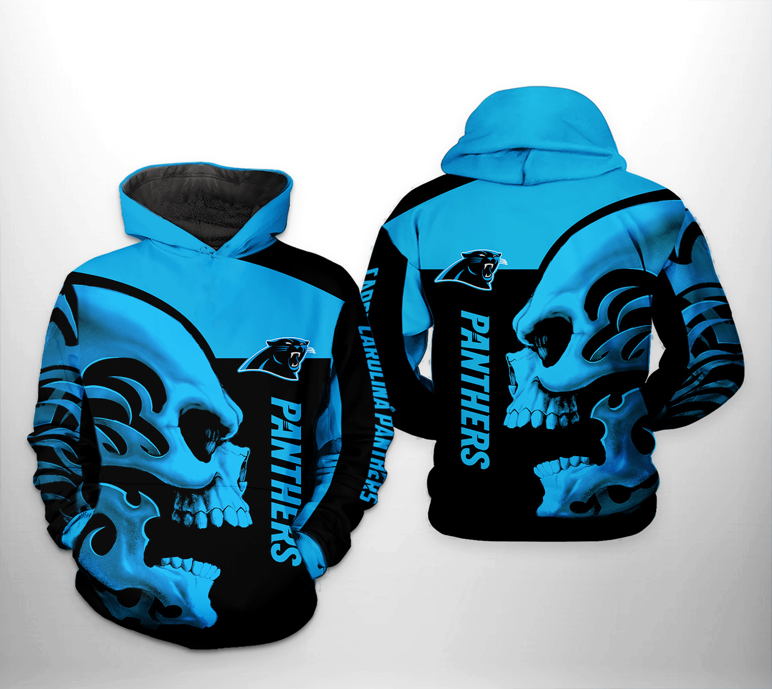 Carolina Panthers NFL Skull 3D Printed Hoodie/Zipper Hoodie