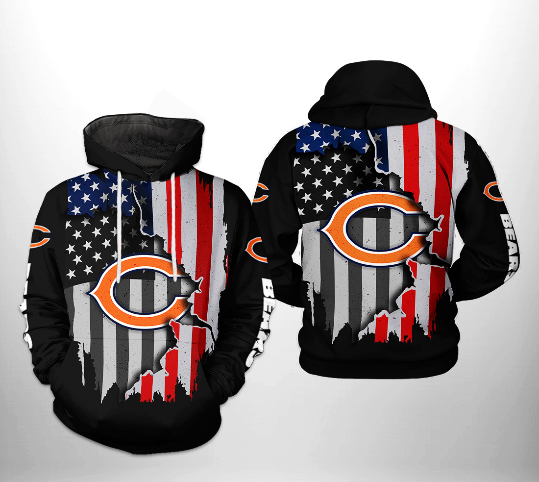 Chicago Bears Full Zip Hoodie 3D Discount USA Flag Chicago Bears