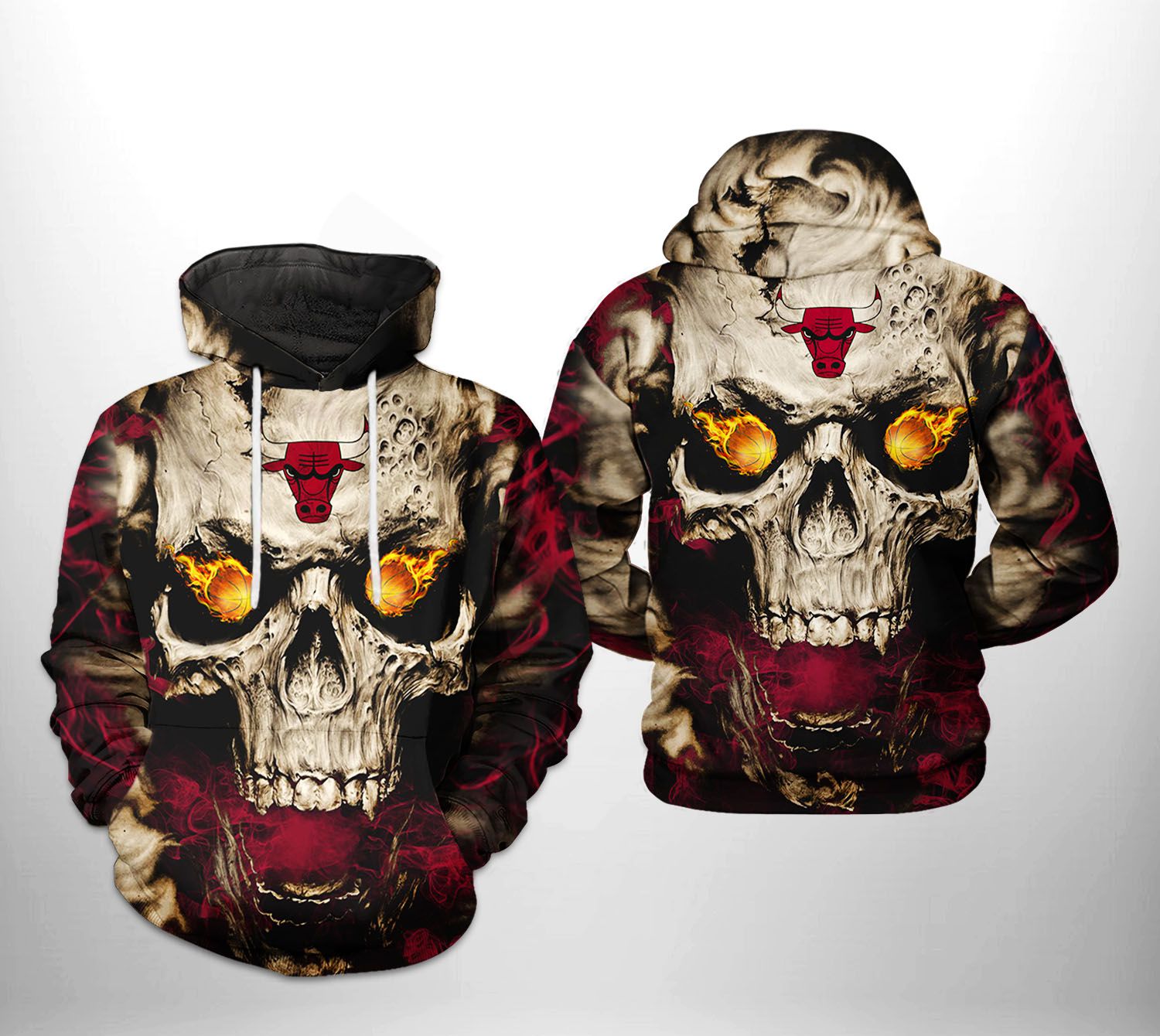 Chicago Bulls NBA Skull 3D Printed Hoodie/Zipper Hoodie