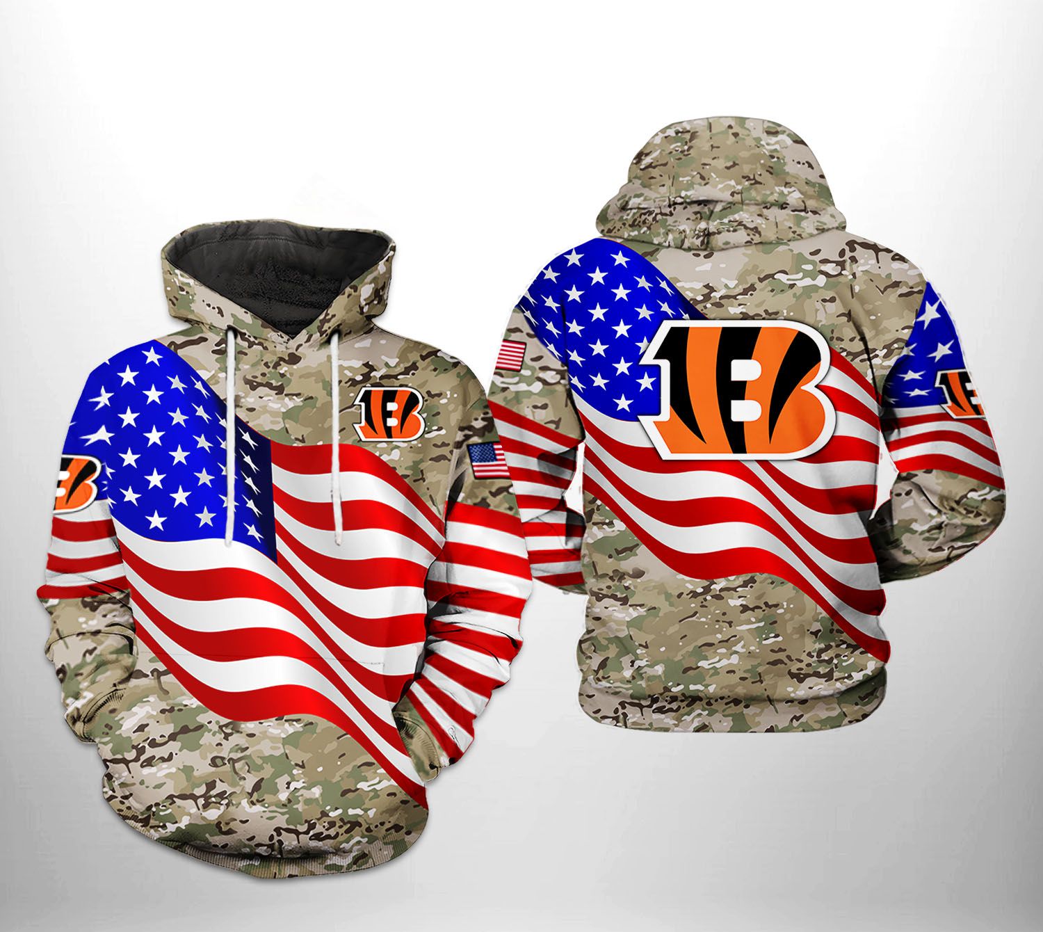 Cincinnati Bengals NFL US Flag Camo Veteran Team 3D All Over Print