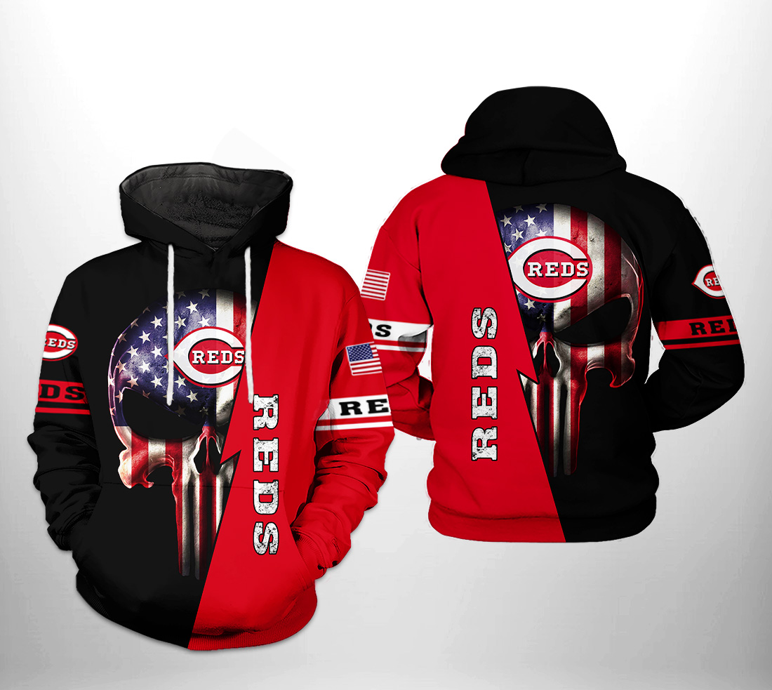 Cincinnati Reds MLB US Flag Skull 3D Printed Hoodie/Zipper Hoodie