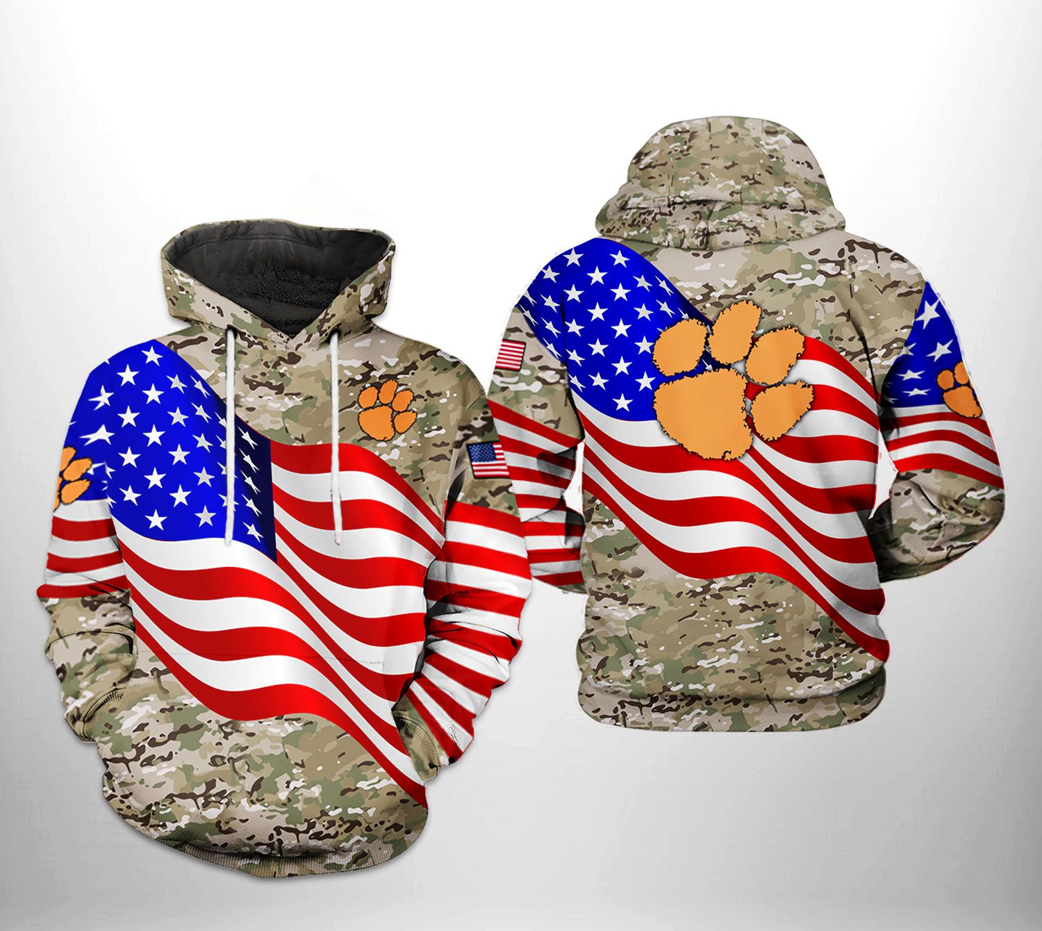 Clemson Tigers NCAA US Flag Camo Veteran 3D Printed Hoodie/Zipper Hoodie