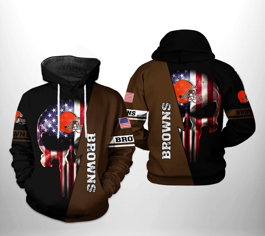 Cleveland Browns NFL US Flag Skull Team 3D Printed Hoodie/Zipper Hoodie