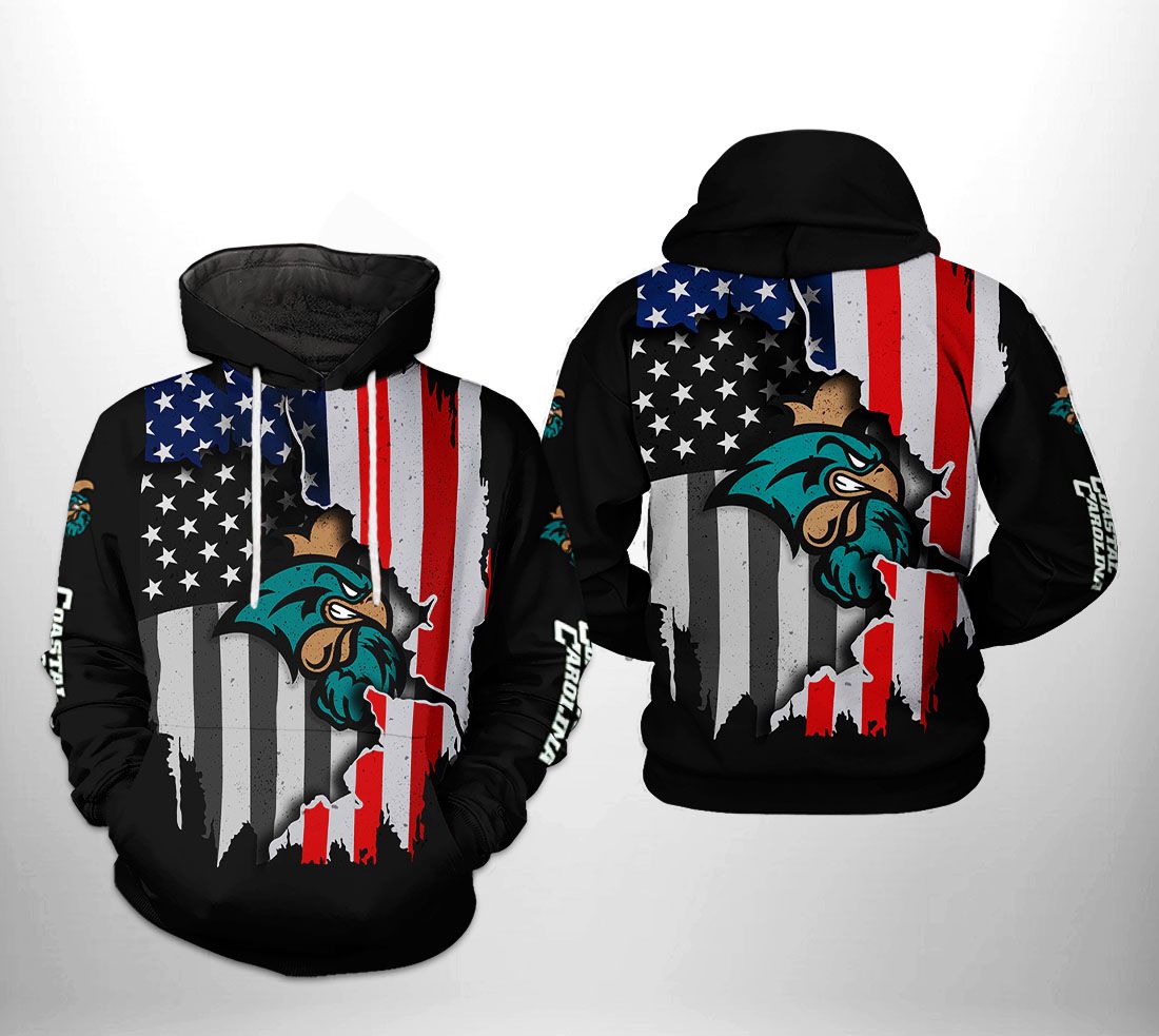 Coastal Carolina Chanticleers NCAA US Flag 3D Printed Hoodie/Zipper Hoodie