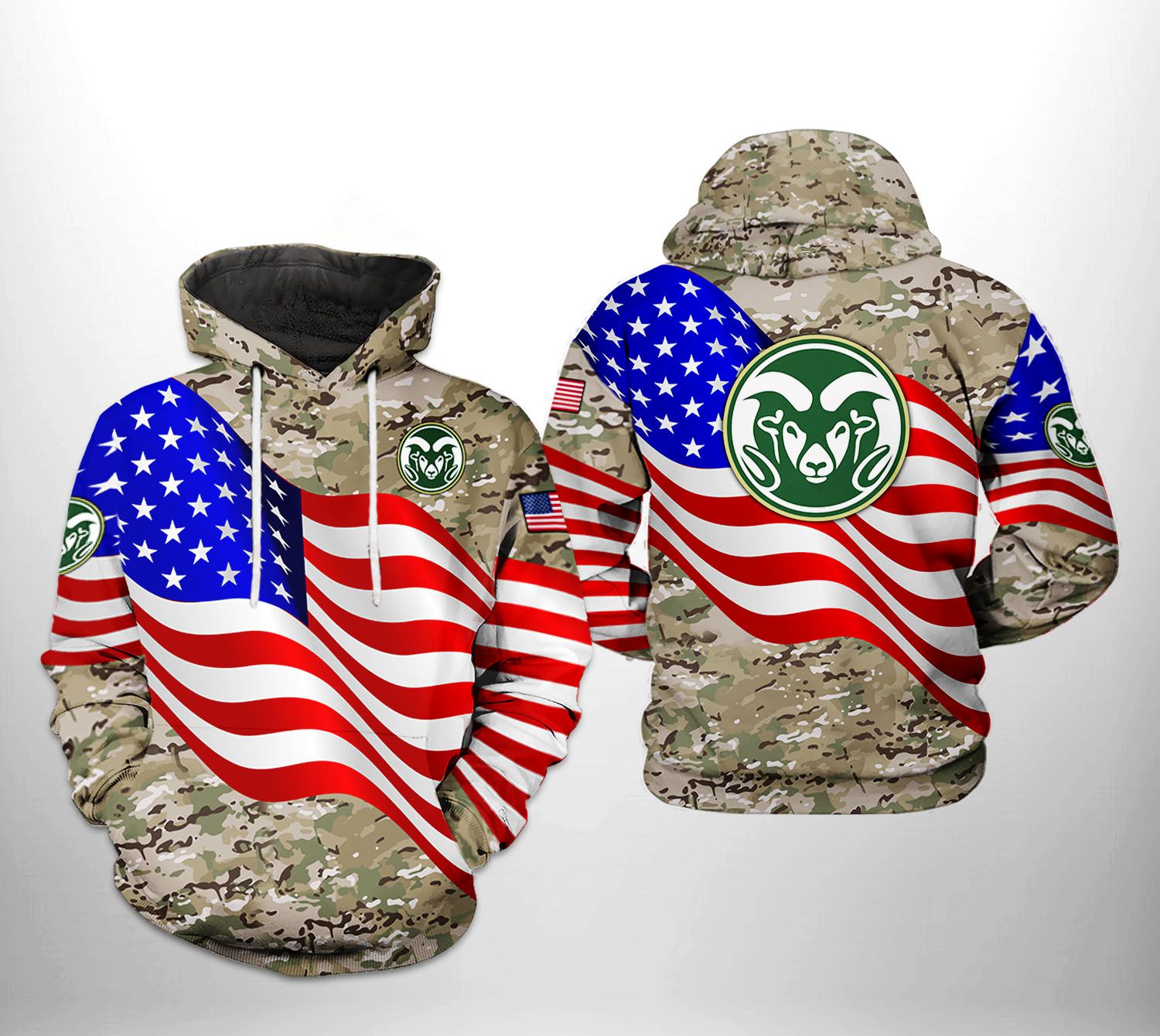 Colorado State Rams NCAA US Flag Camo Veteran 3D Printed Hoodie/Zipper Hoodie