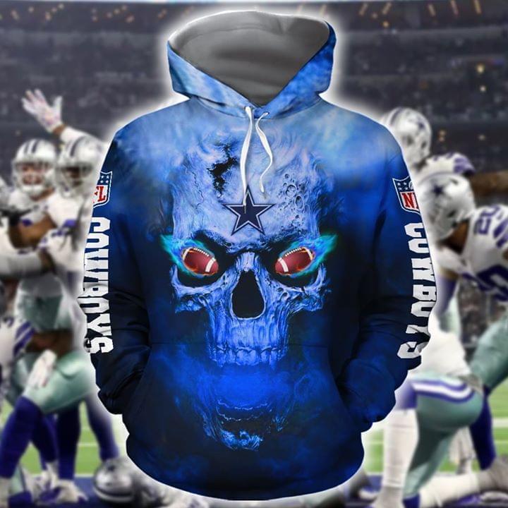 Dallas Cowboys Skull Blue 3D Hoodie All Over Print Dallas Cowboys