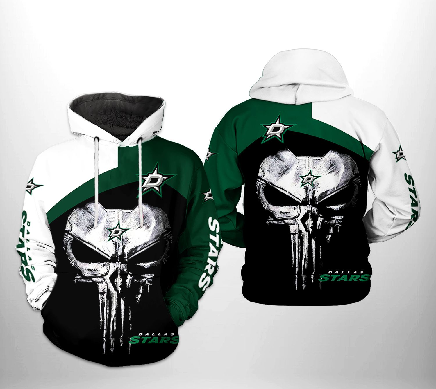 Dallas Stars NHL Skull Punisher 3D Printed Hoodie/Zipper Hoodie