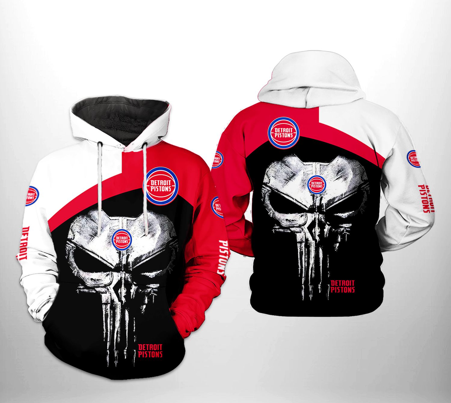 Detroit Pistons NBA Skull Punisher Team 3D Printed Hoodie/Zipper Hoodie