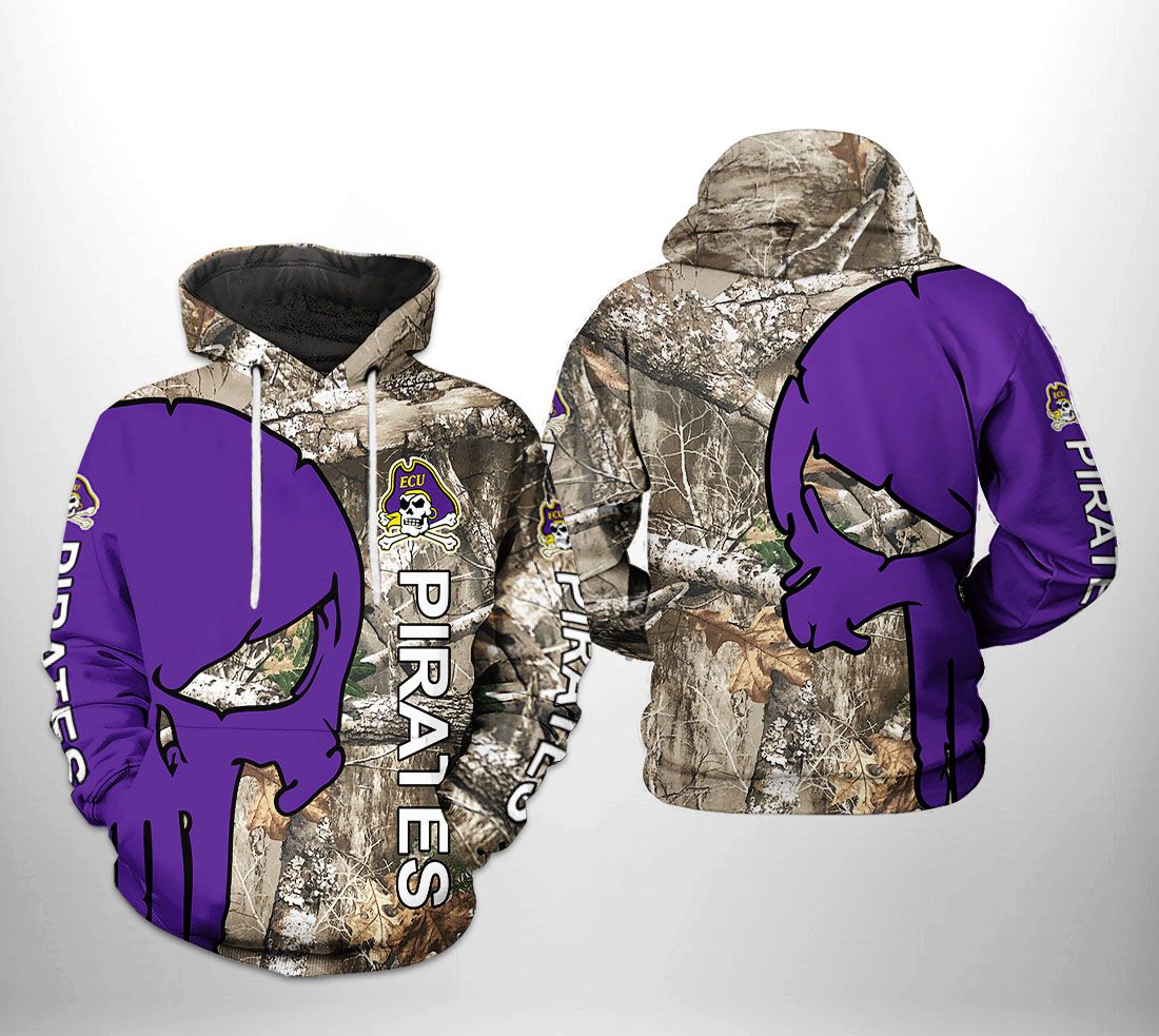 East Carolina Pirates NCAA Camo Veteran Hunting 3D Printed Hoodie/Zipper Hoodie