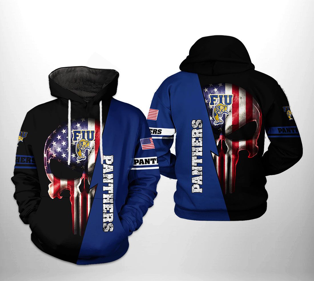 FIU Golden Panthers NCAA US Flag Skull 3D Printed Hoodie/Zipper Hoodie