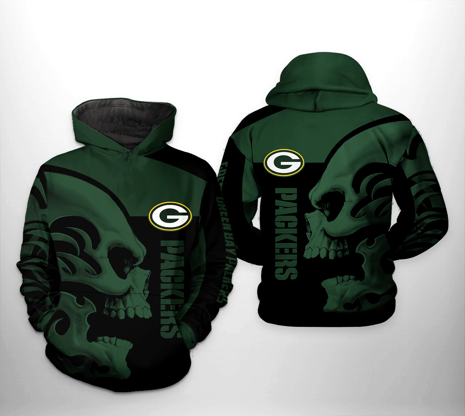 NFL Green Bay Packers Skull Hoodie, Zip Hoodie 3D All Over Print For Fans