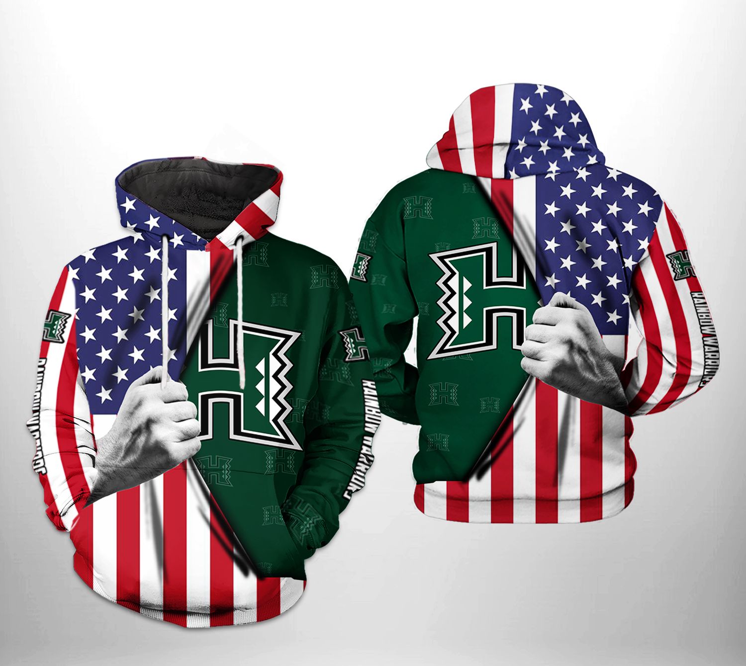 Hawaii Rainbow Warriors NCAA US FLag 3D Printed Hoodie/Zipper Hoodie