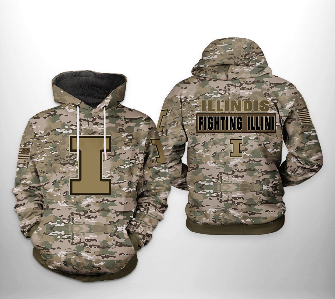 Illinois Fighting Illini NCAA Camo Veteran 3D Printed Hoodie/Zipper Hoodie