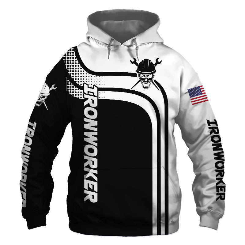 Ironworker Black US Flag 3D Printed Hoodie/Zipper Hoodie