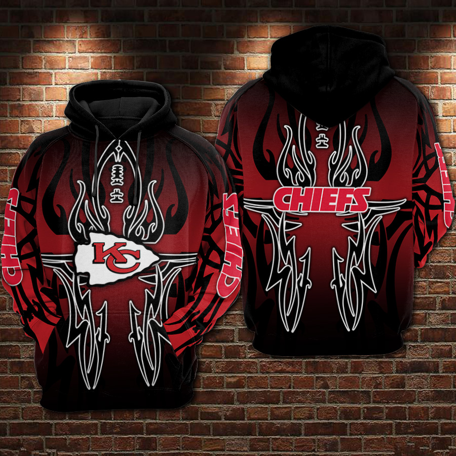 Kansas City Chiefs Red And Black 3d Hoodie