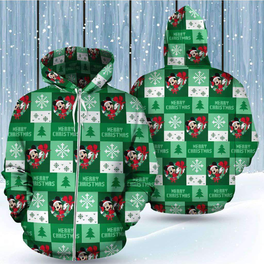 Mickey Mouse Merry Christmas 3D Printed Hoodie/Zipper Hoodie