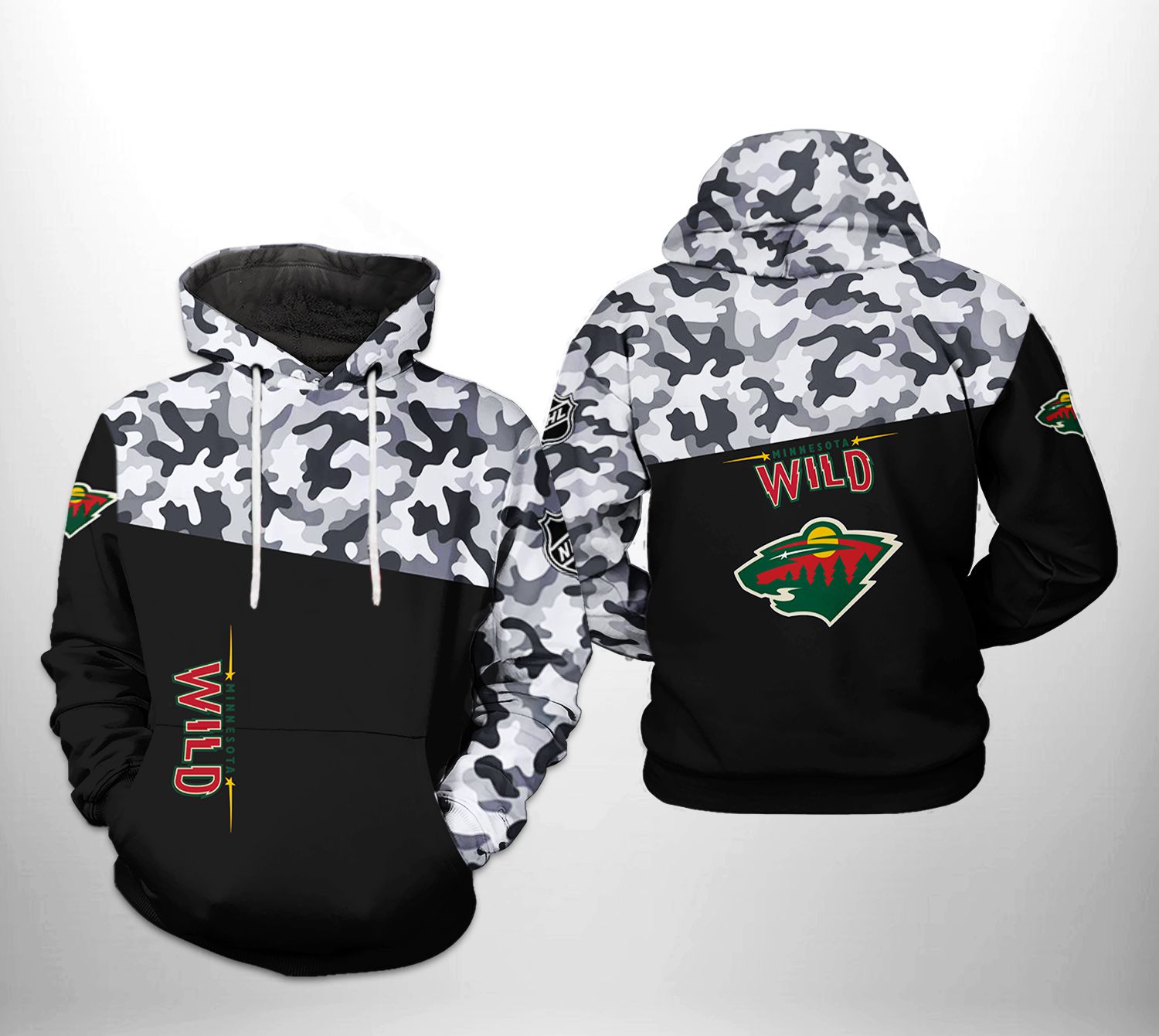 Minnesota Wild NHL Camo Veteran 3D Printed Hoodie/Zipper Hoodie