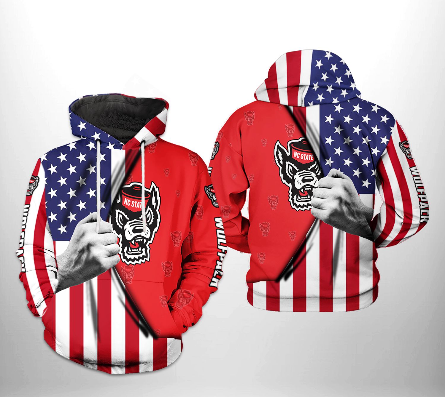 NC State Wolfpack NCAA US Flag 3D Printed Hoodie/Zipper Hoodie