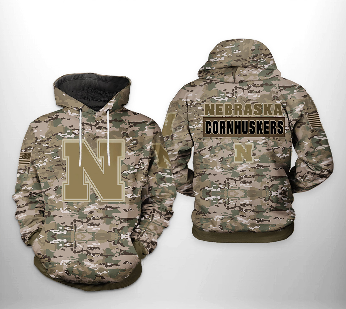 Nebraska Cornhuskers NCAA Camo Veteran 3D Printed Hoodie/Zipper Hoodie