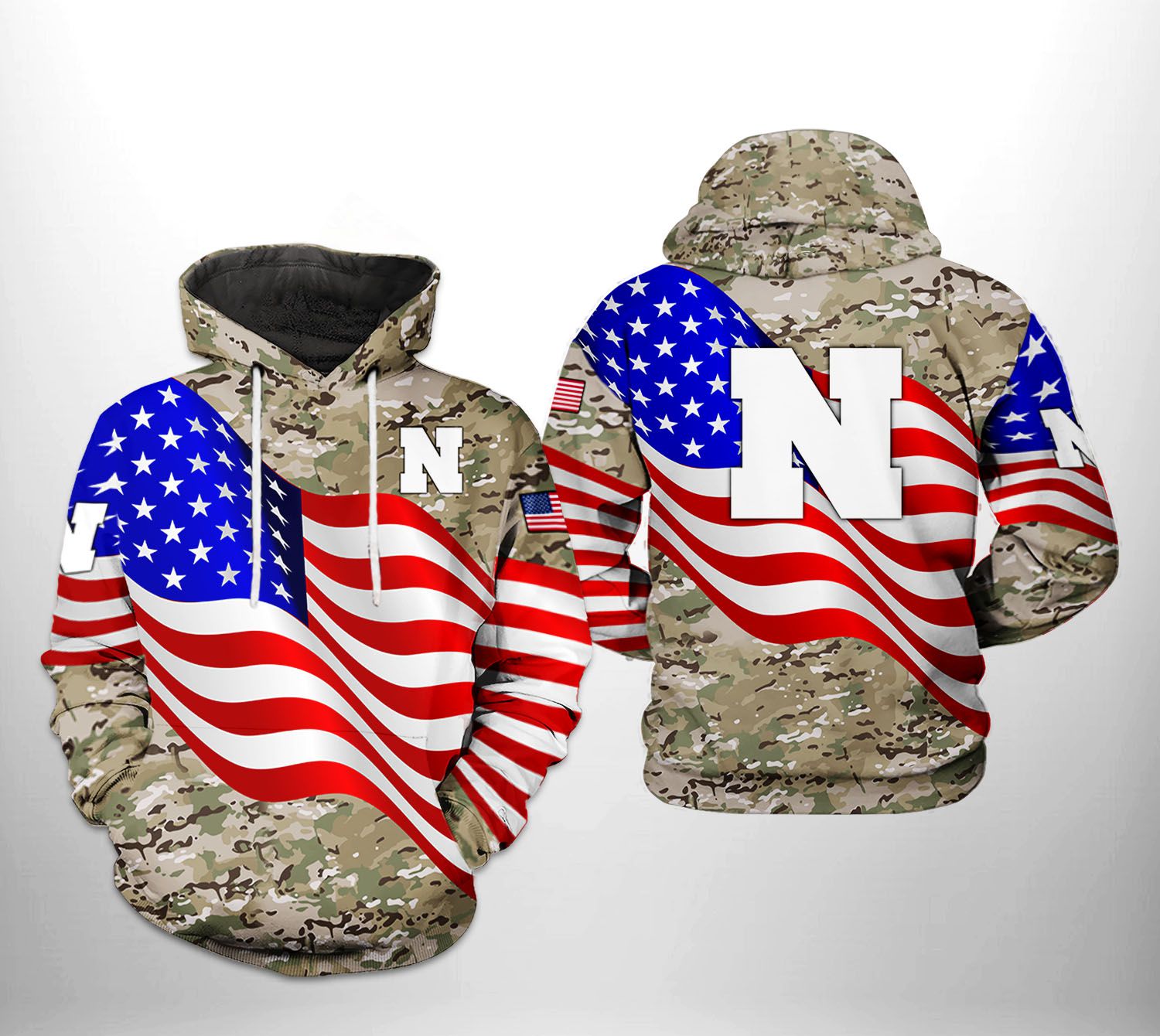 Nebraska Cornhuskers NCAA US Flag Camo Veteran 3D Printed Hoodie/Zipper Hoodie