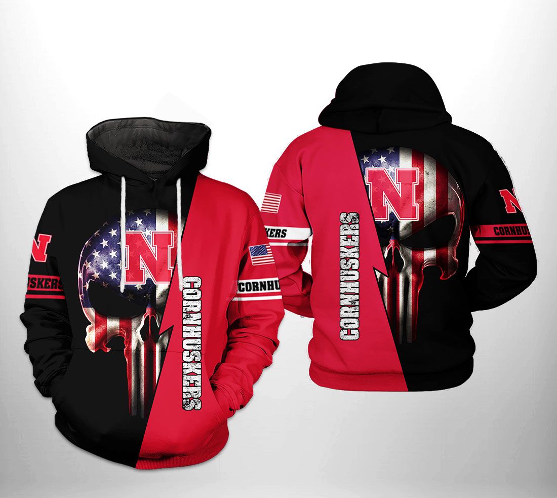 Nebraska Cornhuskers NCAA US Flag Skull 3D Printed Hoodie/Zipper Hoodie