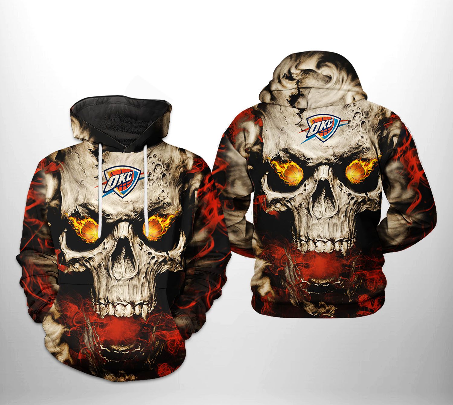 Oklahoma City Thunder NBA Skull 3D Printed Hoodie/Zipper Hoodie