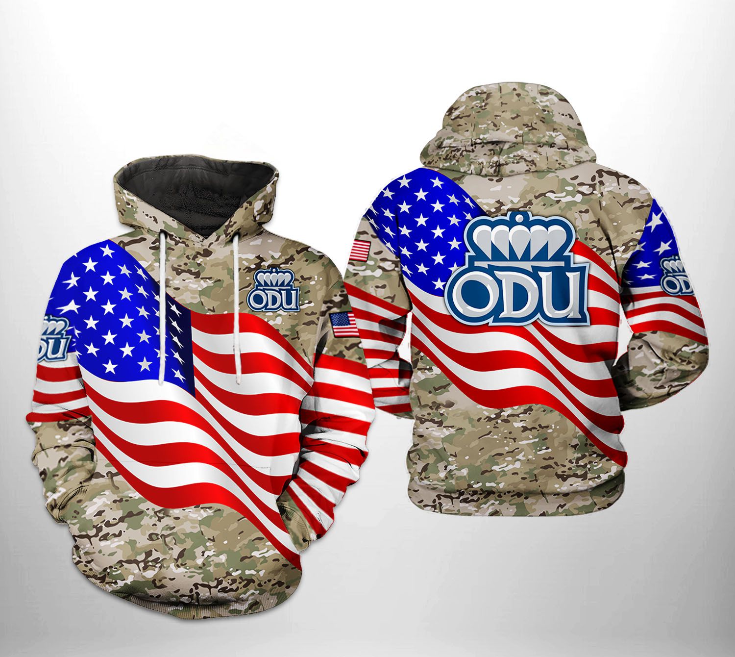 Old Dominion Monarchs NCAA US Flag Camo Veteran 3D Printed Hoodie/Zipper Hoodie