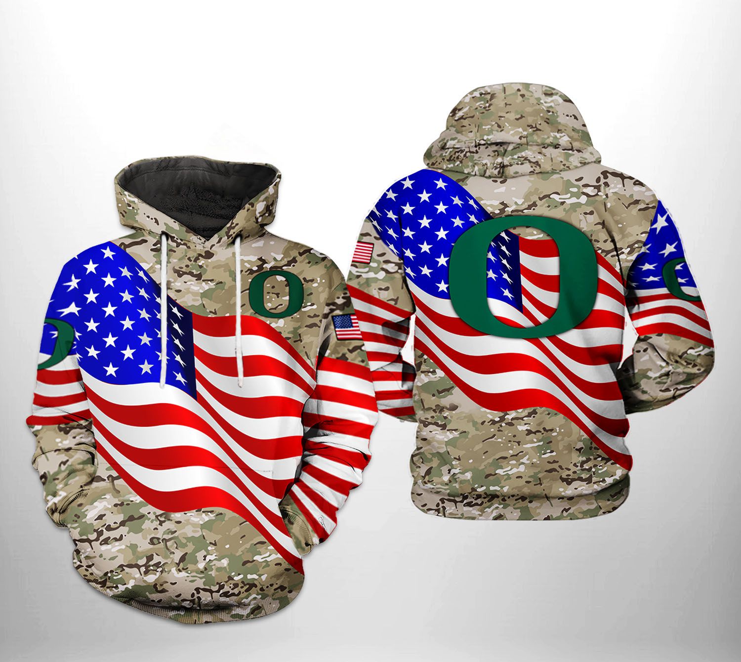 Oregon Ducks NCAA US Flag Camo Veteran 3D Printed Hoodie/Zipper Hoodie