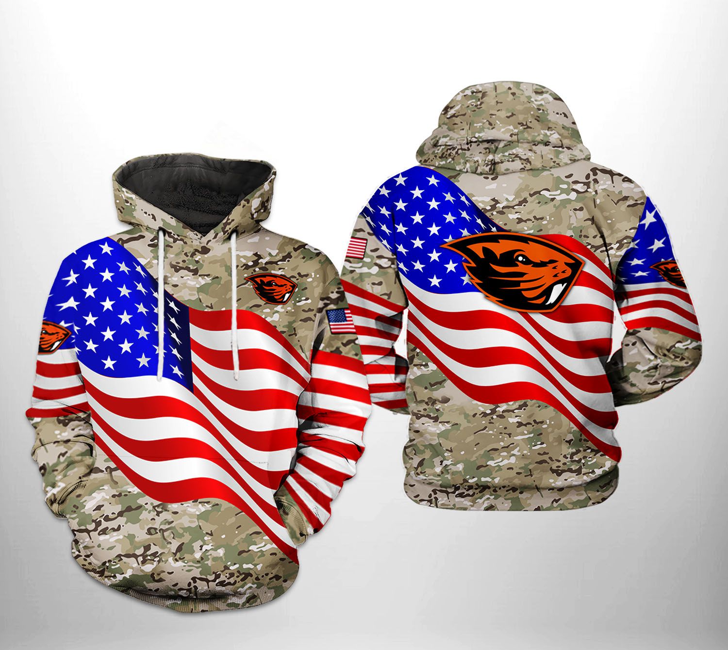 Oregon State Beavers NCAA US Flag Camo Veteran 3D Printed Hoodie/Zipper Hoodie