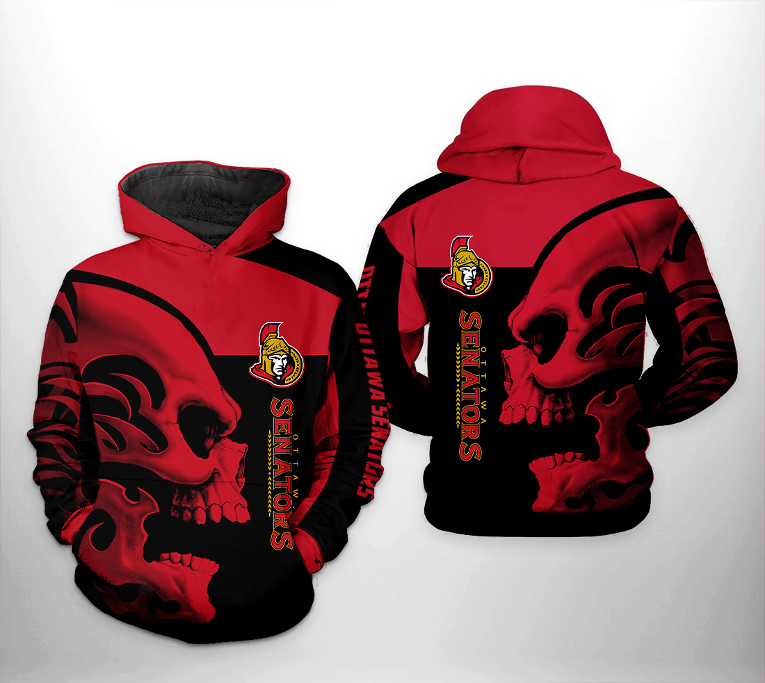 Ottawa Senators NHL Skull 3D Printed Hoodie/Zipper Hoodie