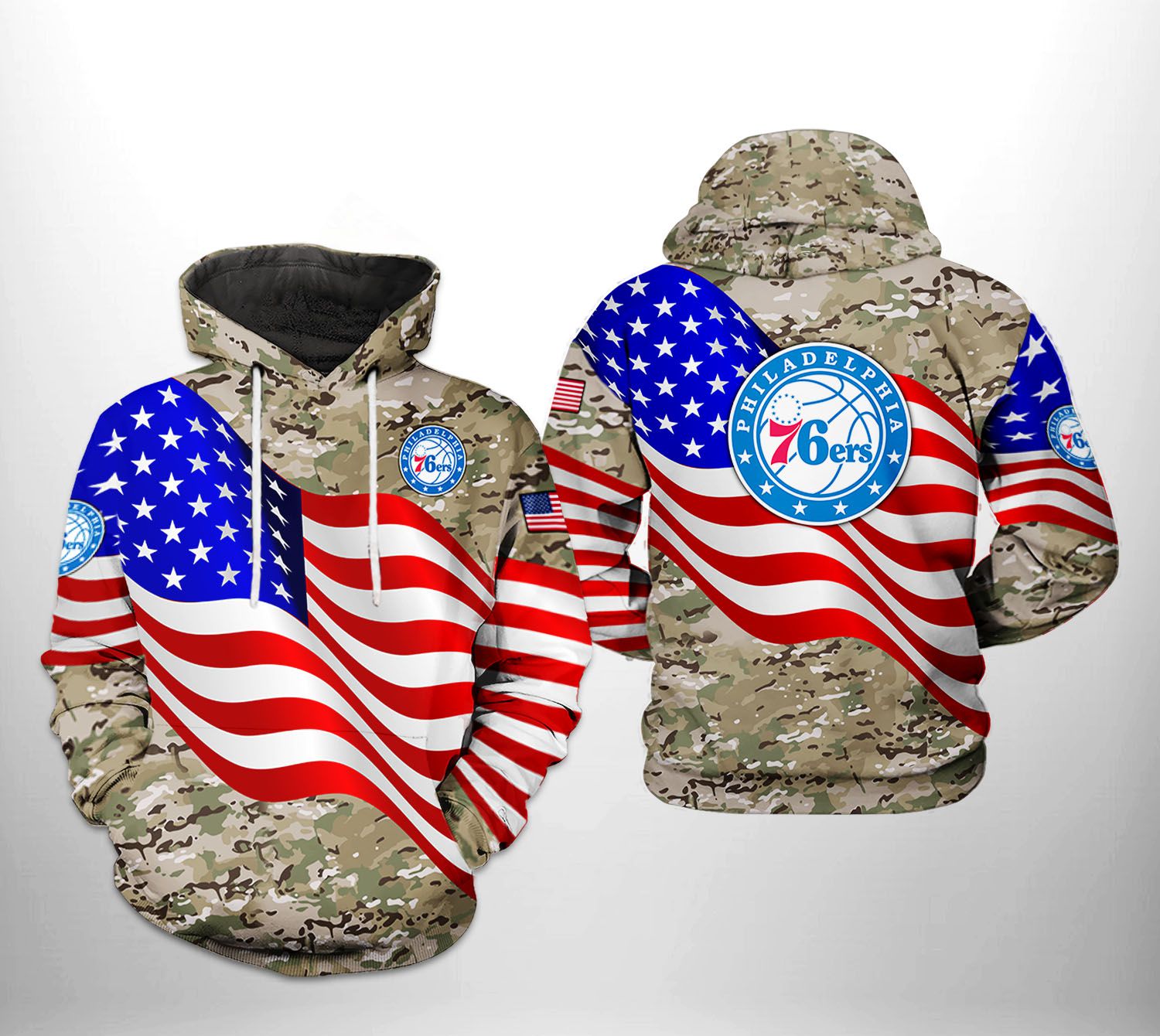 Philadelphia 76ers NBA US Flag Camo Veteran Team 3D Printed Hoodie/Zipper Hoodie