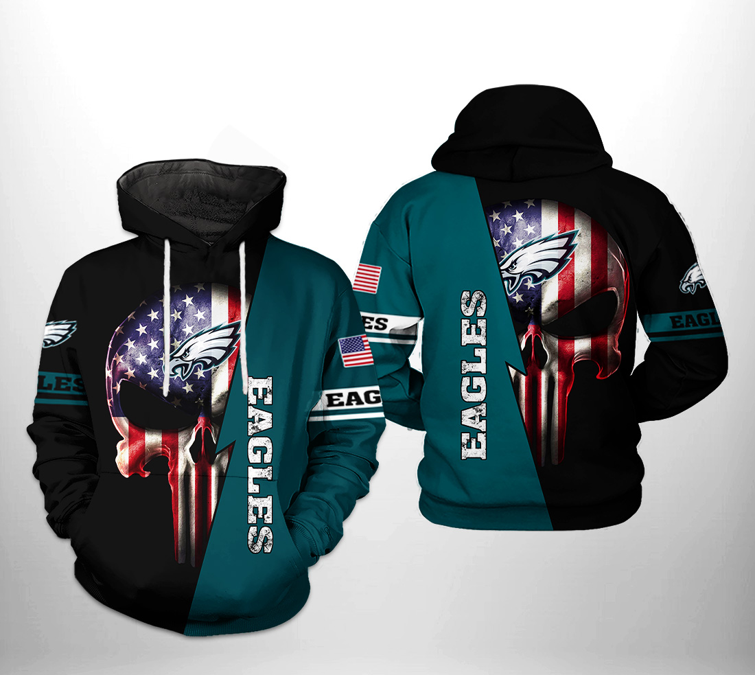 Philadelphia Eagles NFL US Flag Skull Team 3D Printed Hoodie/Zipper Hoodie