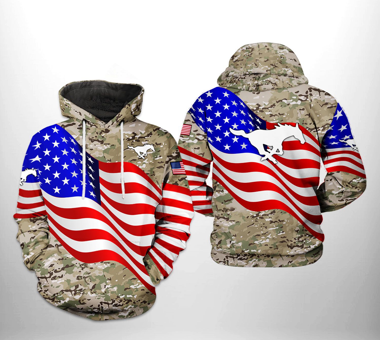 SMU Mustangs NCAA US Flag Camo Veteran 3D Printed Hoodie/Zipper Hoodie