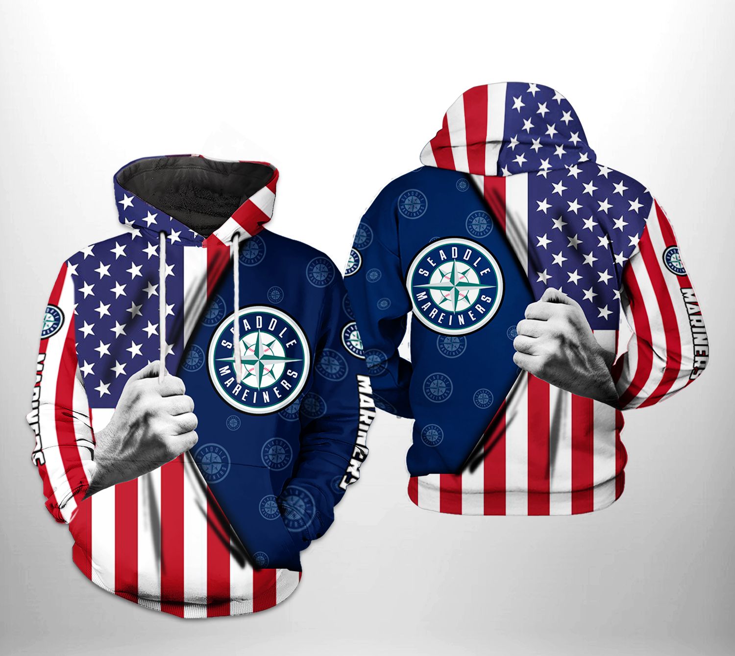 Seattle Mariners MLB US Flag 3D Printed Hoodie/Zipper Hoodie