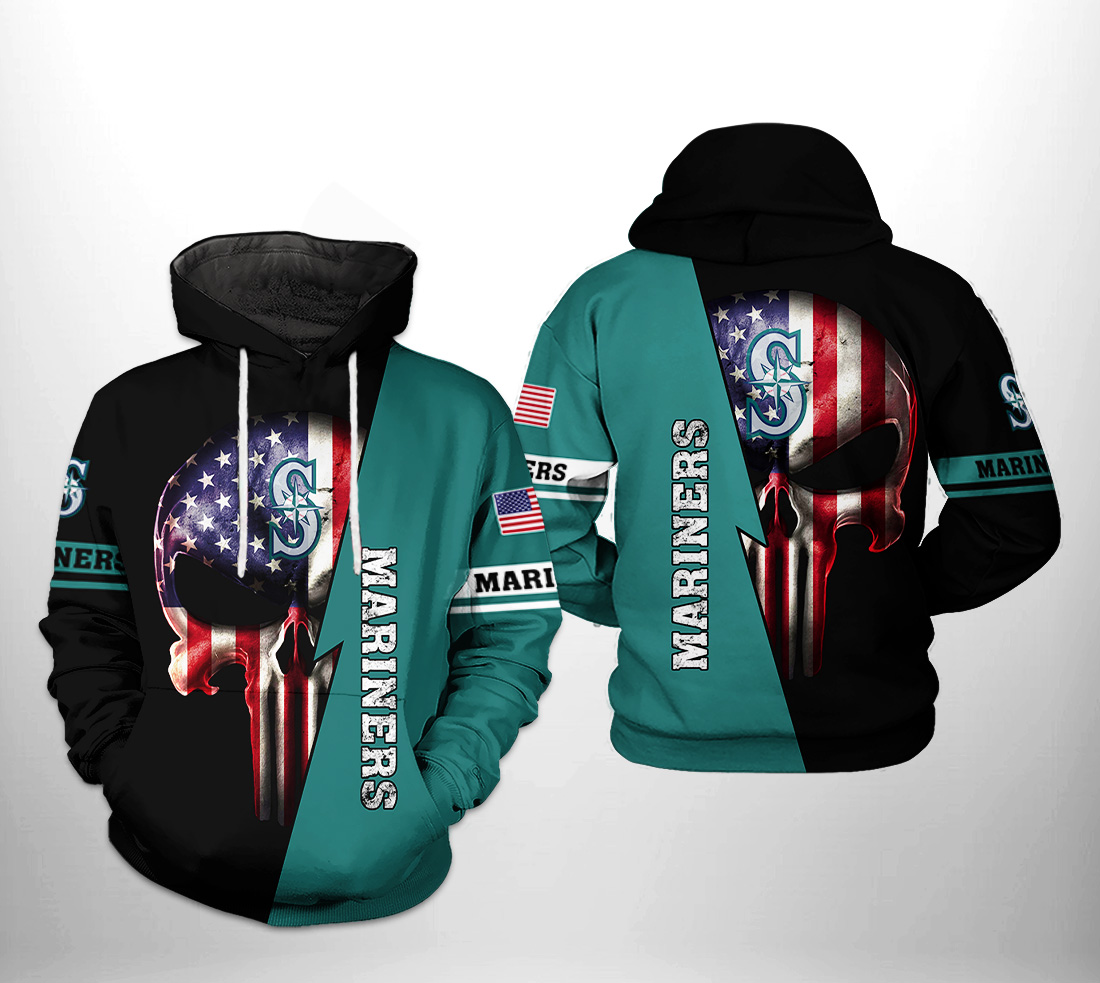 Seattle Mariners MLB US Flag Skull 3D Printed Hoodie/Zipper Hoodie