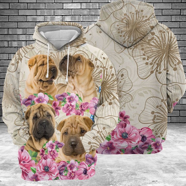 Shar Pei Flower 3D Printed Hoodie/Zipper Hoodie