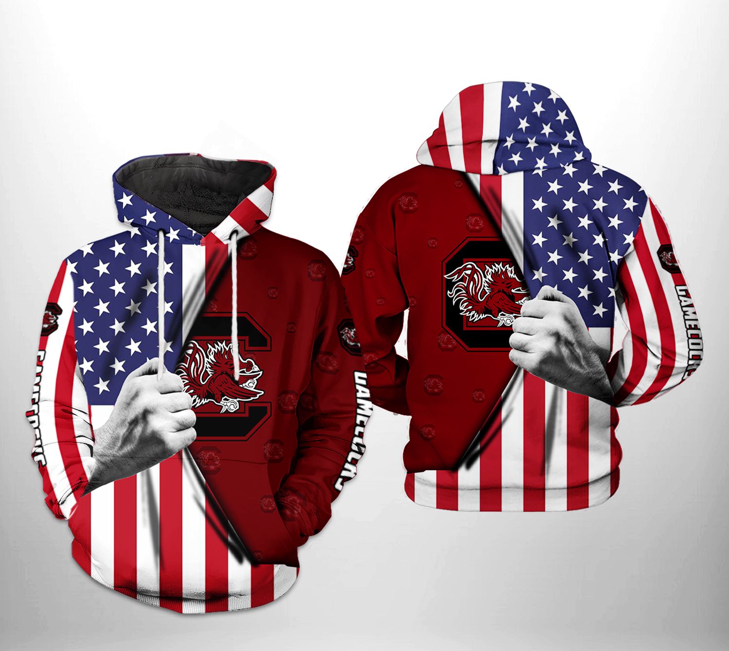 South Carolina Gamecocks NCAA US Flag 3D Printed Hoodie/Zipper Hoodie