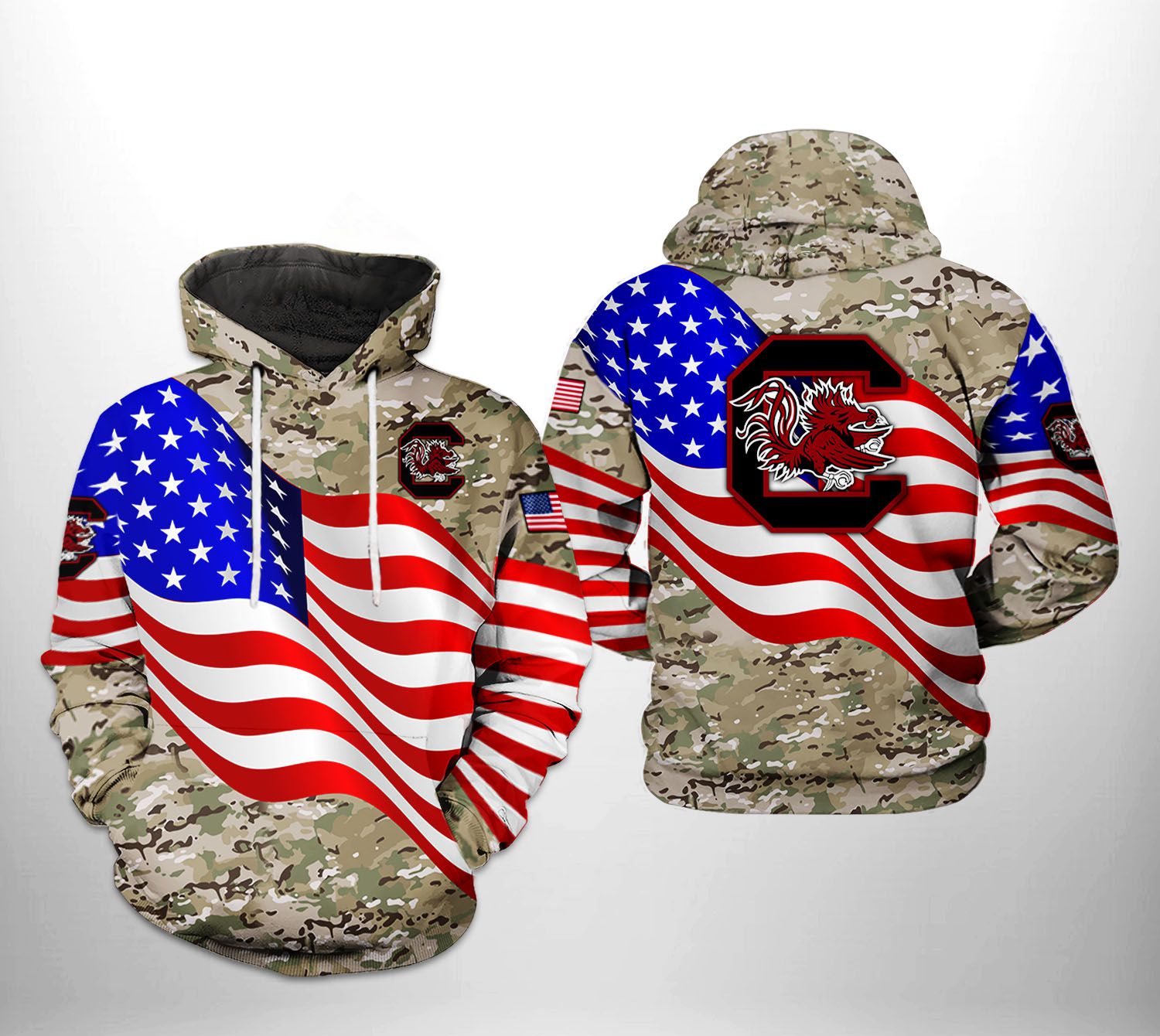 South Carolina Gamecocks NCAA US Flag Camo Veteran 3D Printed Hoodie/Zipper Hoodie