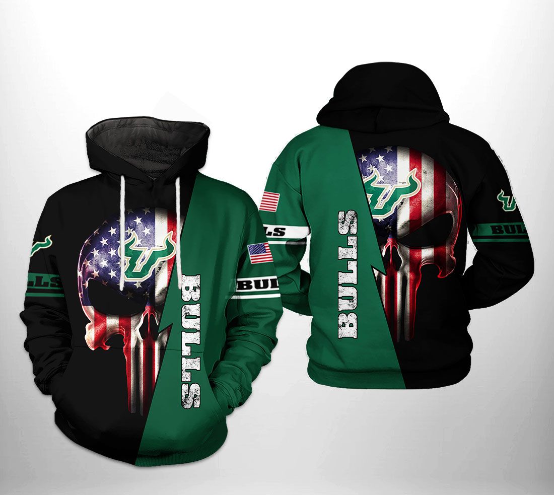 South Florida Bulls NCAA US Flag Skull 3D Printed Hoodie/Zipper Hoodie