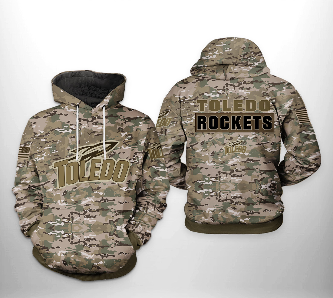 Toledo Rockets NCAA Camo Veteran 3D Printed Hoodie/Zipper Hoodie