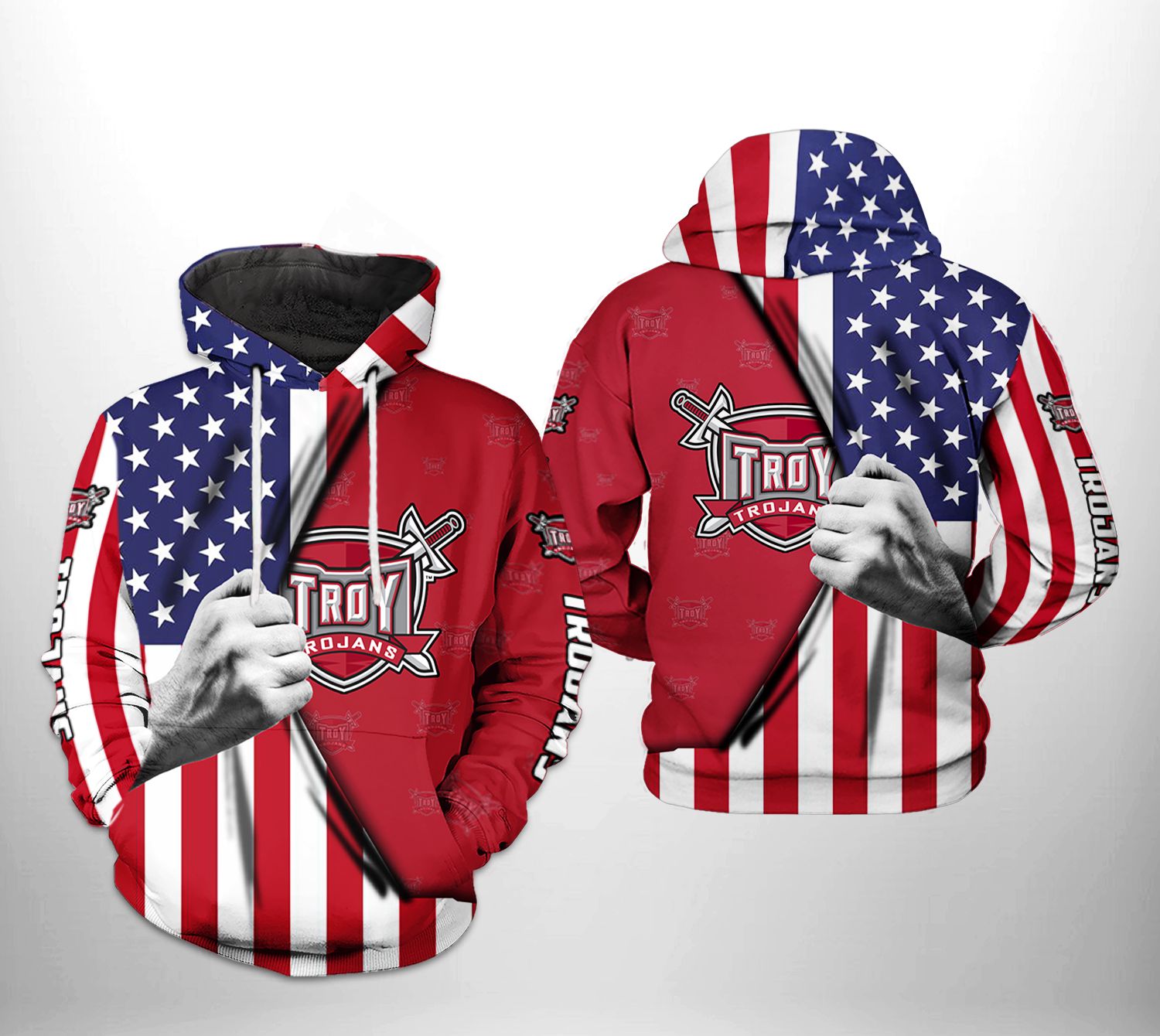 Troy Trojans NCAA US Flag 3D Printed Hoodie/Zipper Hoodie