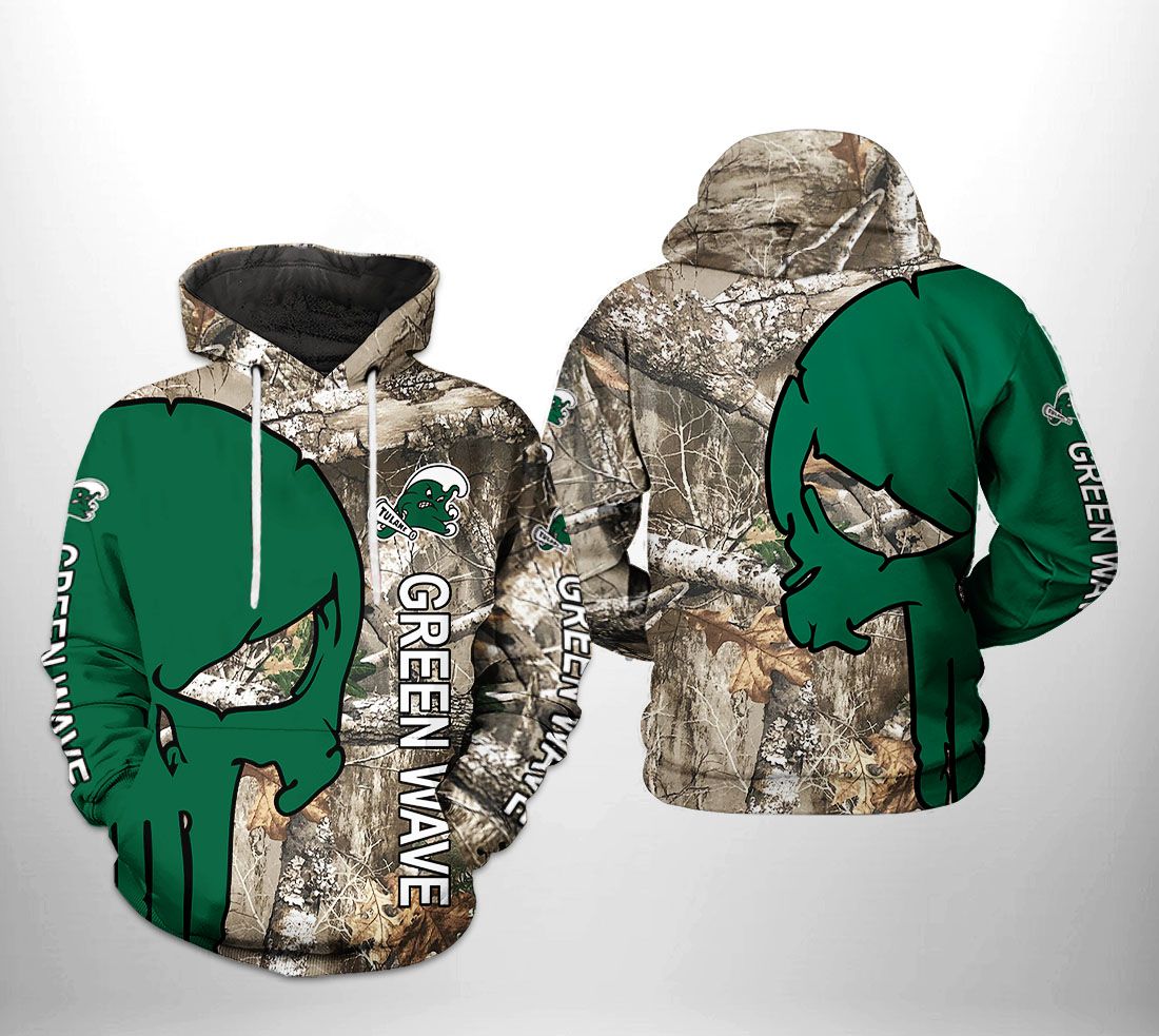 Tulane Green Wave NCAA Camo Veteran Hunting 3D Printed Hoodie/Zipper Hoodie