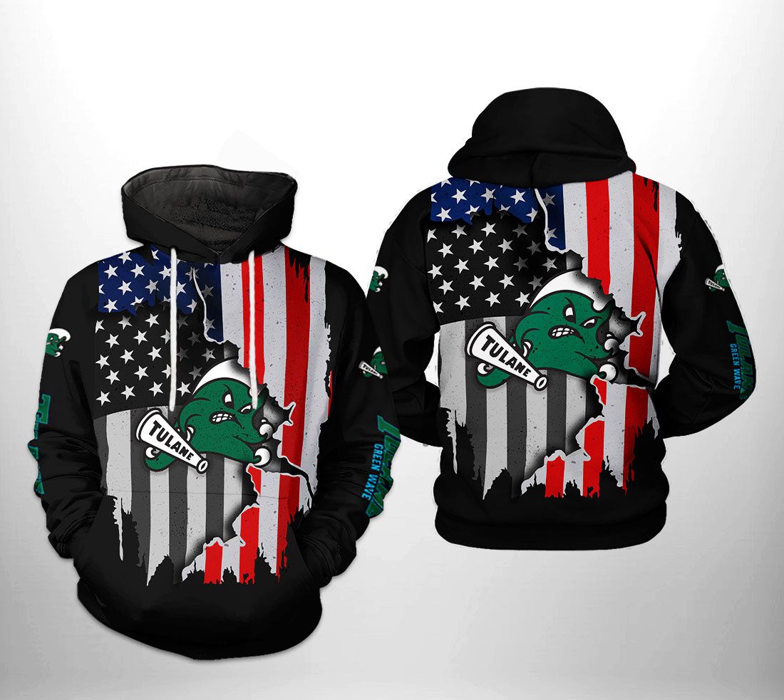 Tulane Green Wave NCAA US Flag 3D Printed Hoodie/Zipper Hoodie