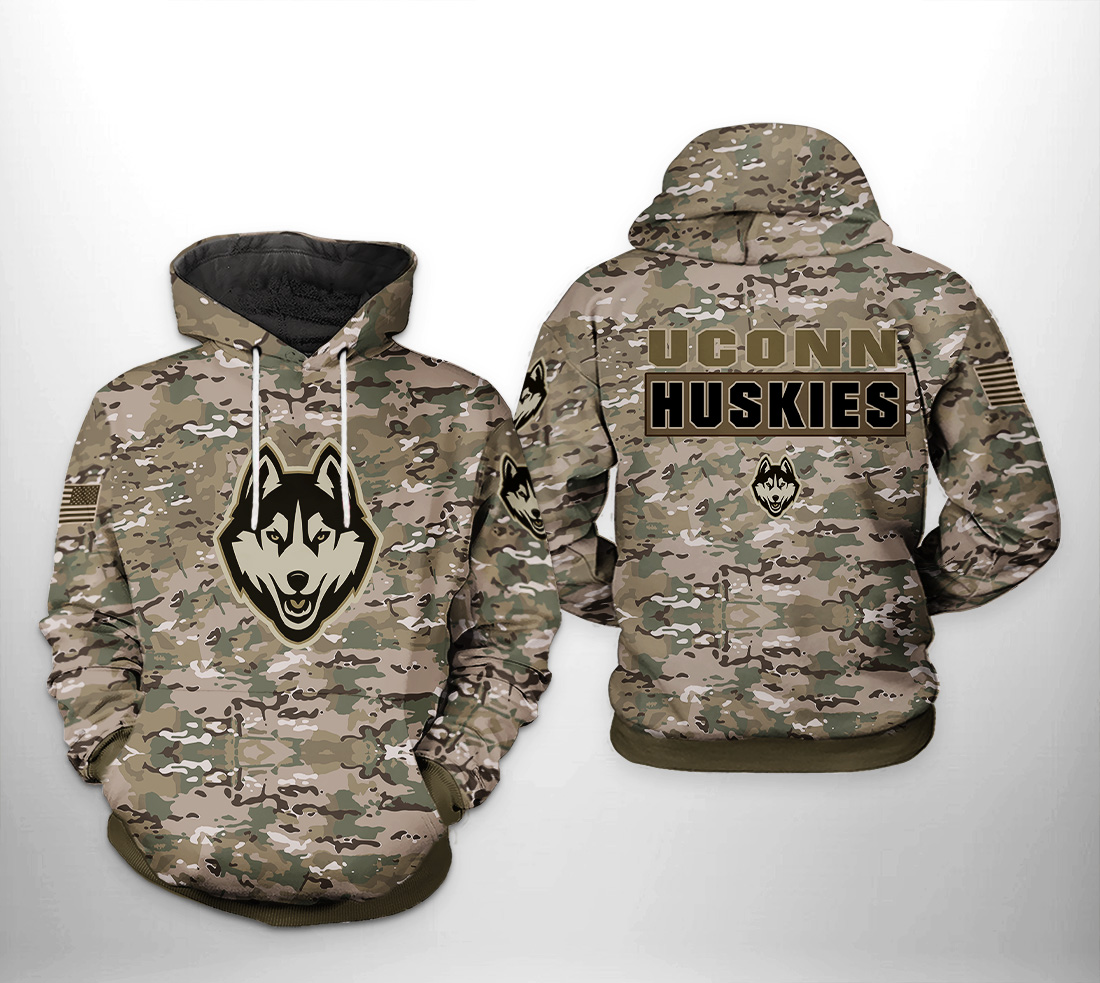 UConn Huskies NCAA Camo Veteran 3D Printed Hoodie/Zipper Hoodie