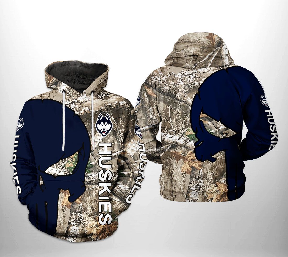 UConn Huskies NCAA Camo Veteran Hunting 3D Printed Hoodie/Zipper Hoodie