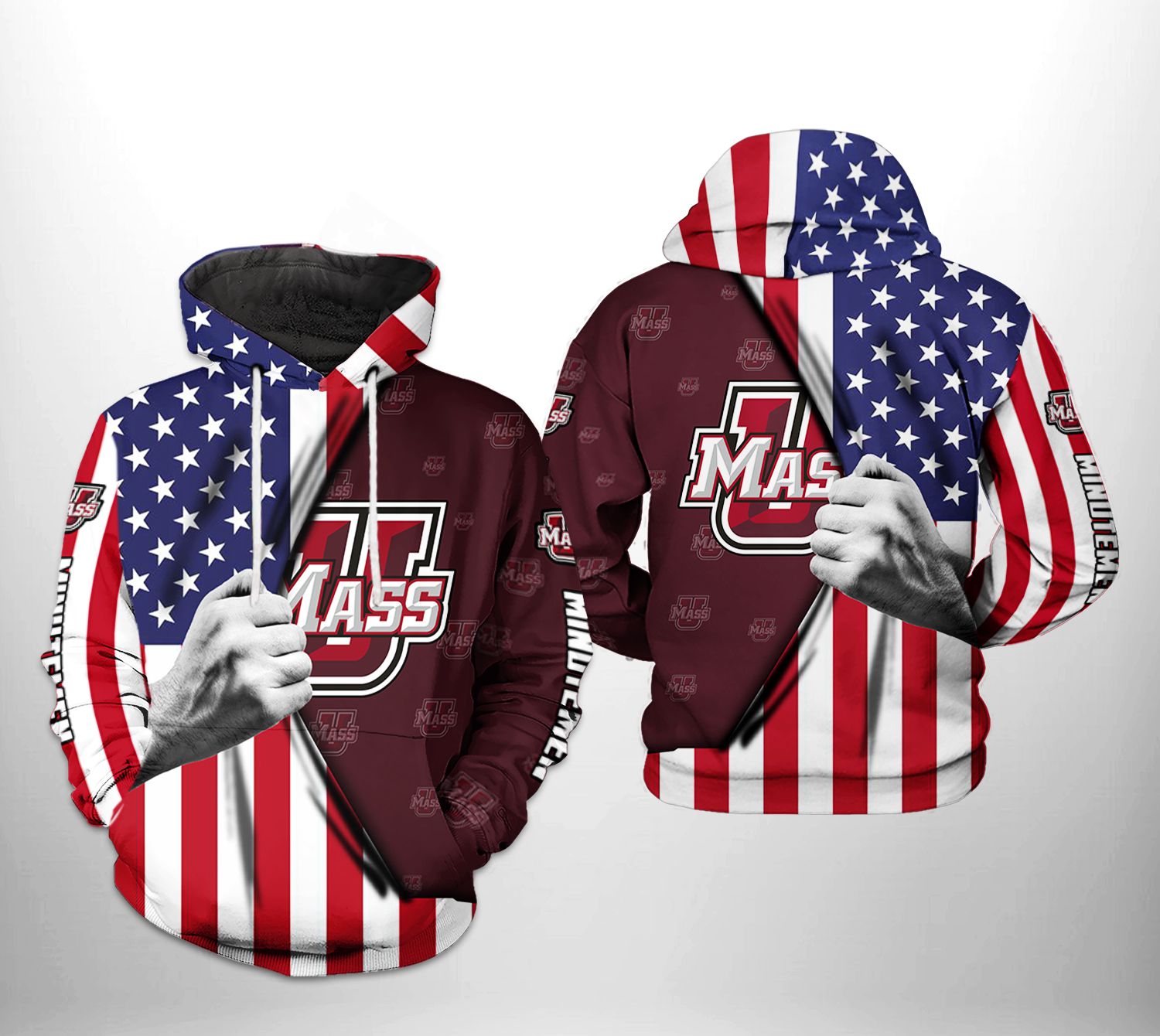 UMass Minutemen NCAA US Flag 3D Printed Hoodie/Zipper Hoodie