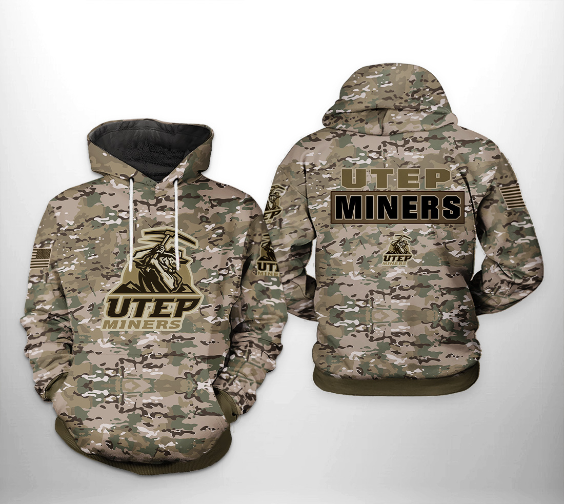 UTEP Miners NCAA Camo Veteran 3D Printed Hoodie/Zipper Hoodie